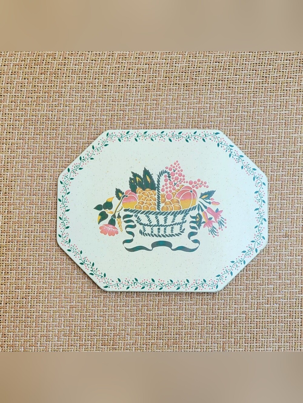 Vintage Daher Decorative Ware Tin Octagonal Trivet Fruit Basket Made in England